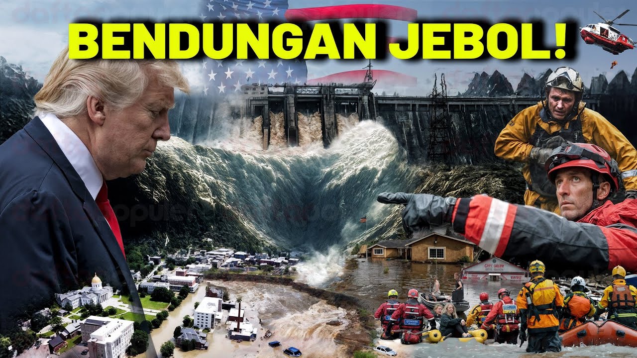 Youtube Thumnail image of : Bendungan Raksasa Jebol! Detik-Detik Banjir Dahsyat Terekam Kamera, Trump Tetapkan Darurat